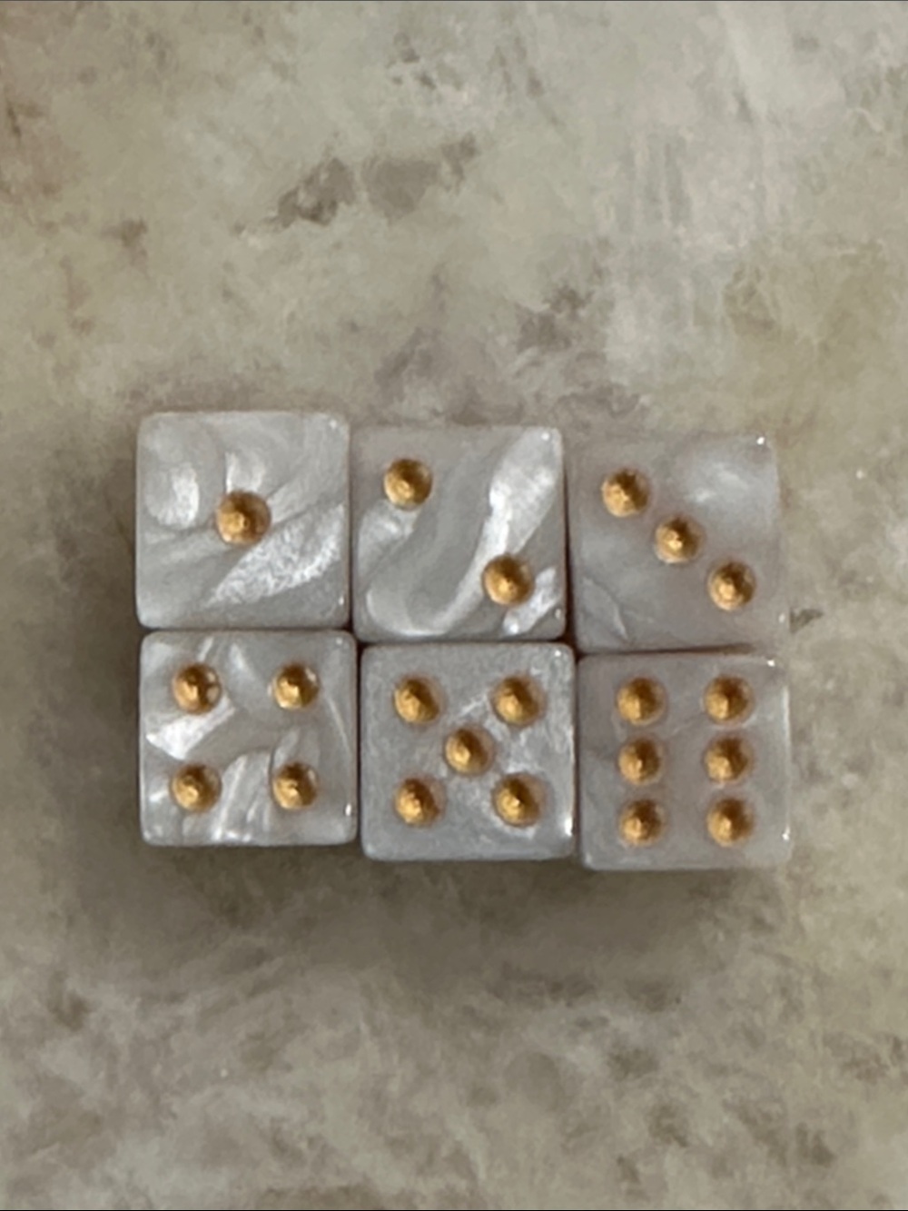 Pearlescent White and Gold Decorative Dice Set of 6
